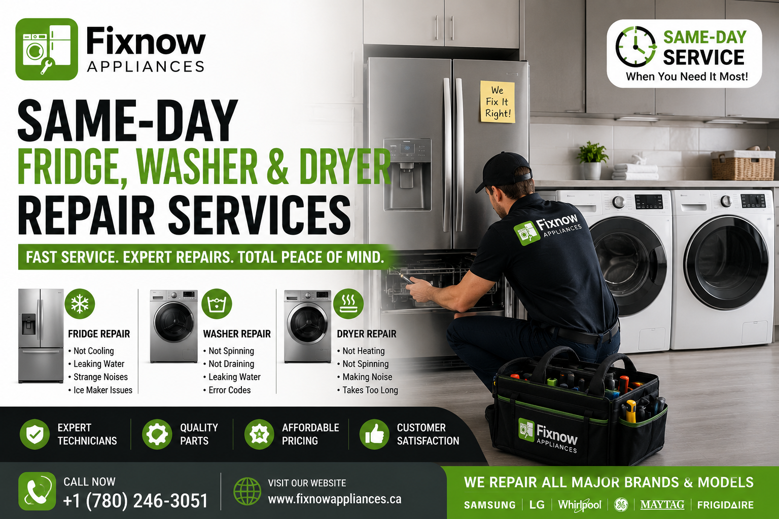 Same-Day Fridge, Washer & Dryer Repair Services | FixNow Appliances